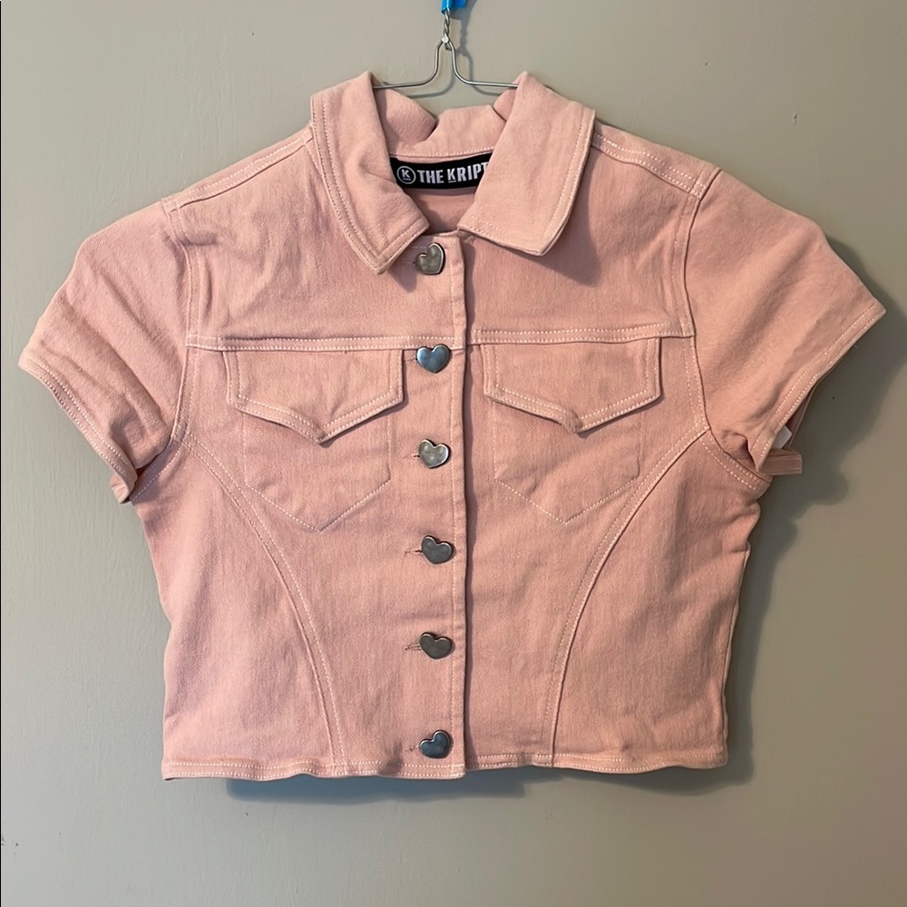 Women's Pink Cropped Denim Jacket